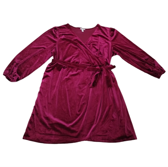 Nine West Plus Size Velvet Wrap Dress - Long Sleeve V-Neck Bodycon for Women - Picture 5 of 10